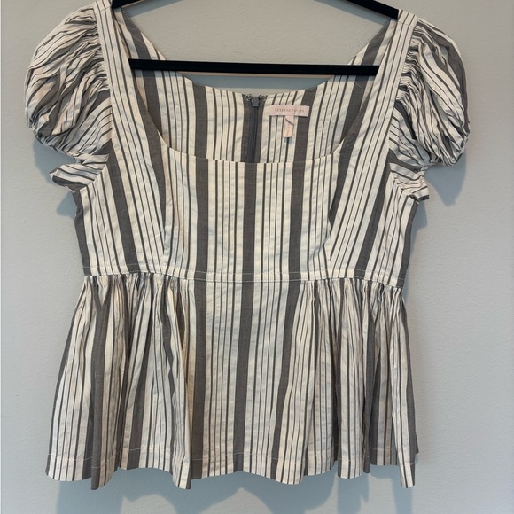Rebecca Taylor Tops - Rebecca Taylor Gray and White Striped Puff Sleeve Blouse